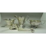 A Walker & Hall Art Deco cream and sugar, sugar bows,