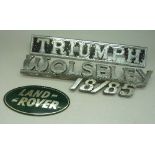 Three car badges, Triumph,