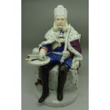 A 19th Century Austrian lidded pot, a King on Throne, height 25.