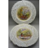 A pair of hand painted plates with pheasants in woodland scene, P. Gosling, diameter 28.