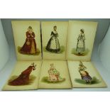 Seven 19th Century hand coloured lithographs, of Ladies in Dress, by E Meyerstein,