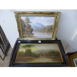 Two oil paintings, river landscapes,