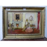 A 20th Century oil on canvas, Georgian interior scene with lady playing a harp,