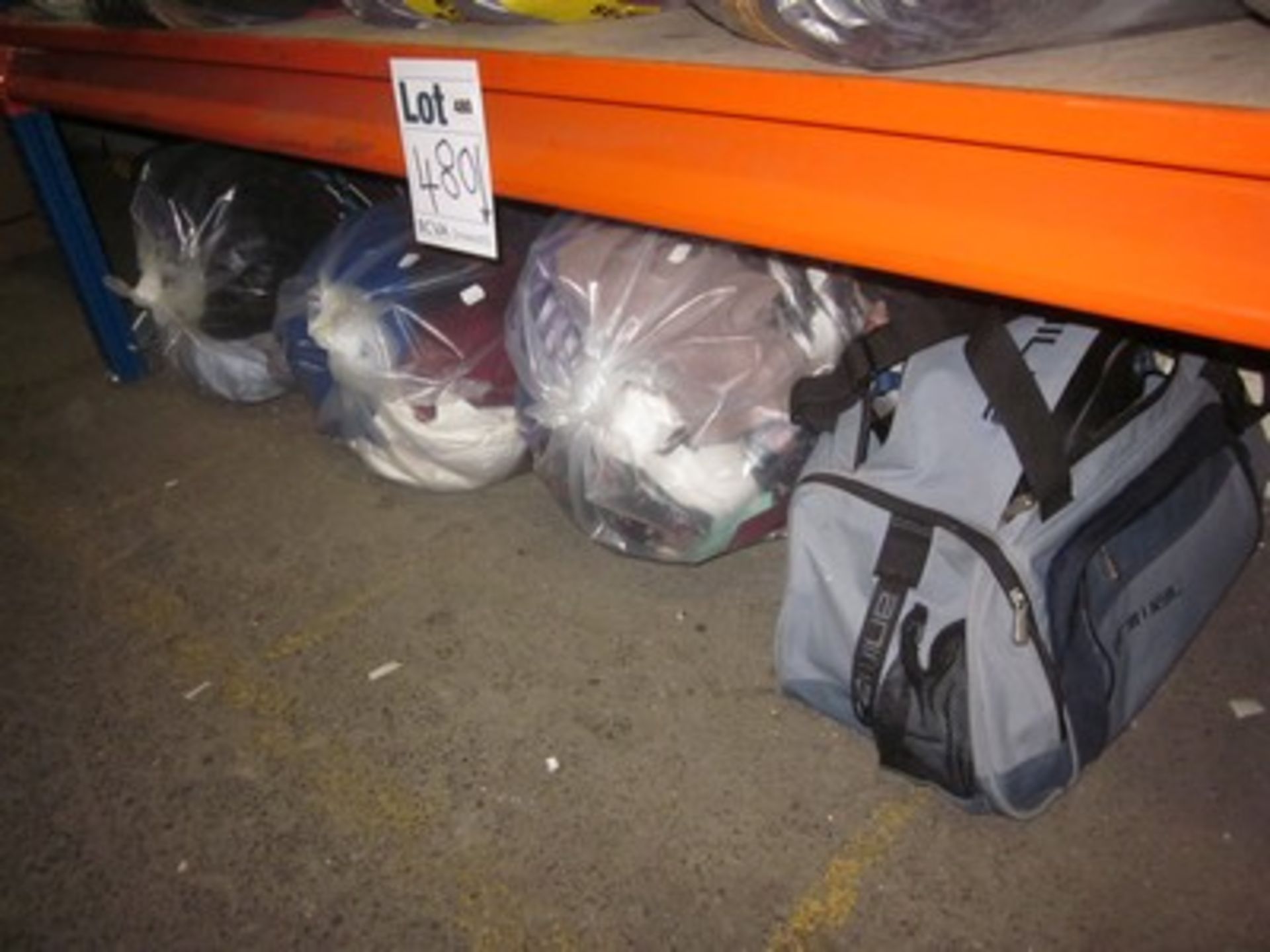 Three bags of assorted clothing and accessories, including: men’s suits, leather jacket, jeans,