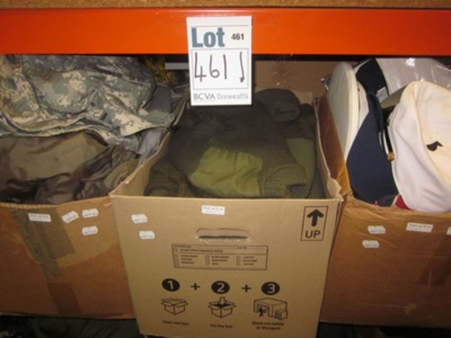Nine boxes of US Army and Navy military surplus including combat jackets, trousers, caps and t- - Image 4 of 4