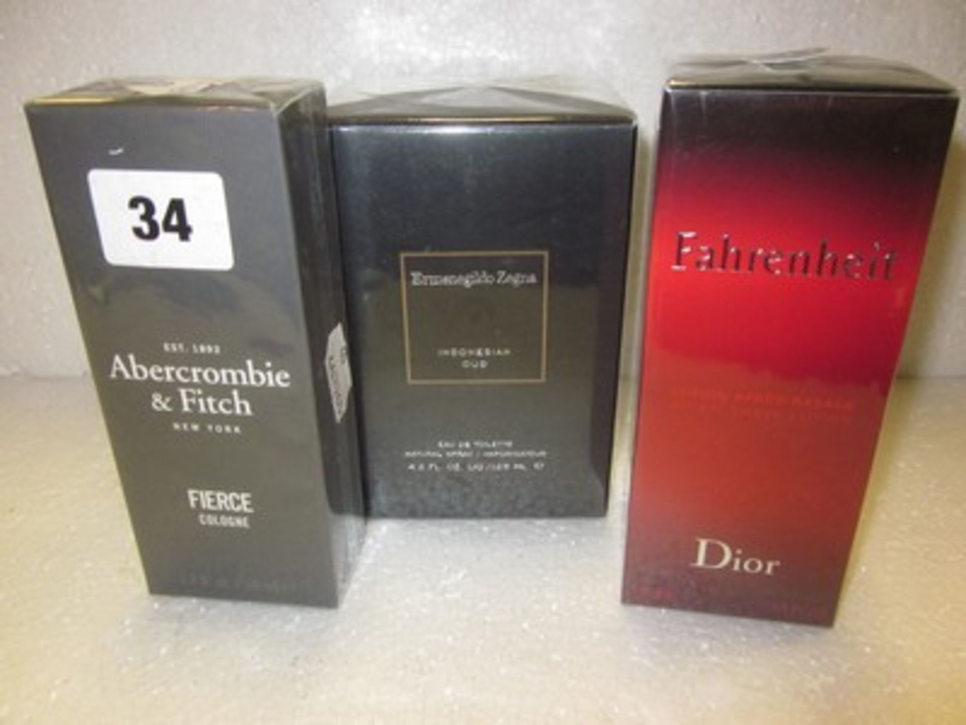 *Abercrombie & Fitch Fierce cologne (50ml), Dior Farenheit aftershave lotion (100ml) and Ermenegildo