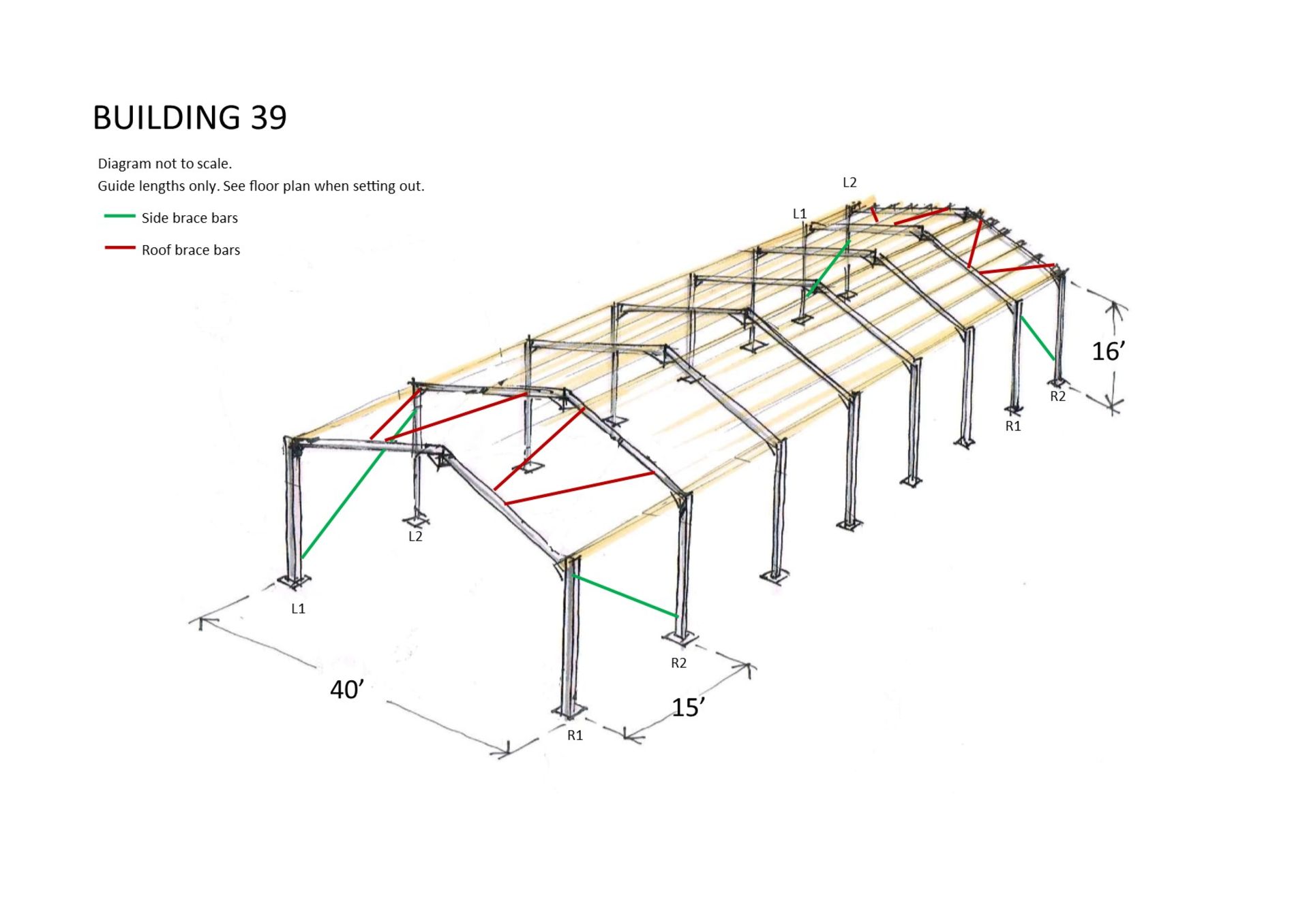 Steel framed building 105ft long x 40 ft wide x 16 ft @ eaves 12 .5 deg roof pitch - Image 12 of 13