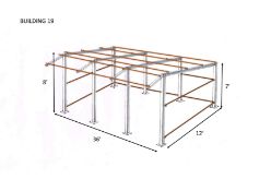 Steel framed stable/mono slope 36ftlong x 12ft wide x 8ft @front x7ft @ back x 3 ft canopy(j1236)