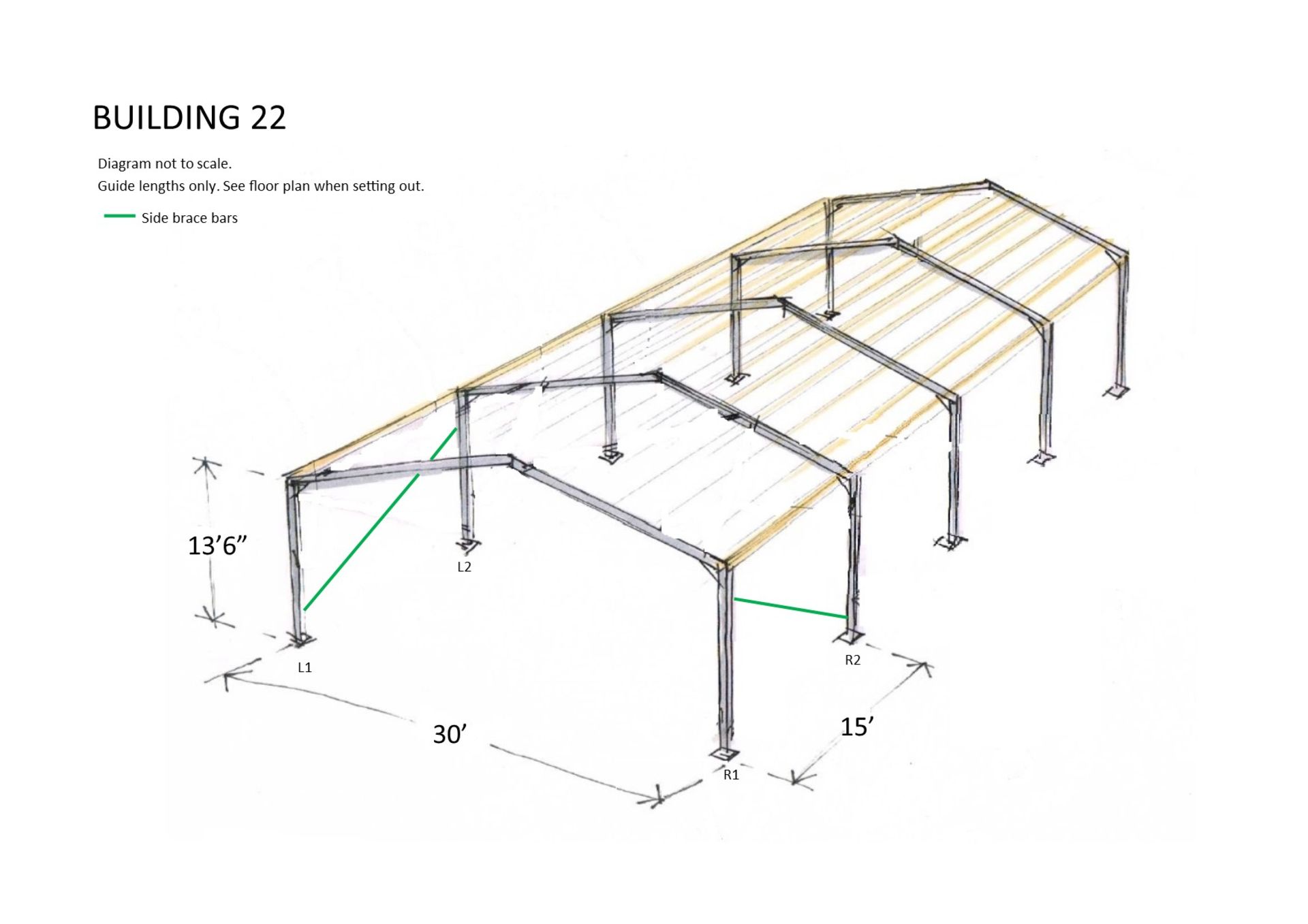 Steel framed building 60ft long x 30 ft wide x 13.5 ft @ eaves 12 .5 deg roof pitch - Image 10 of 11