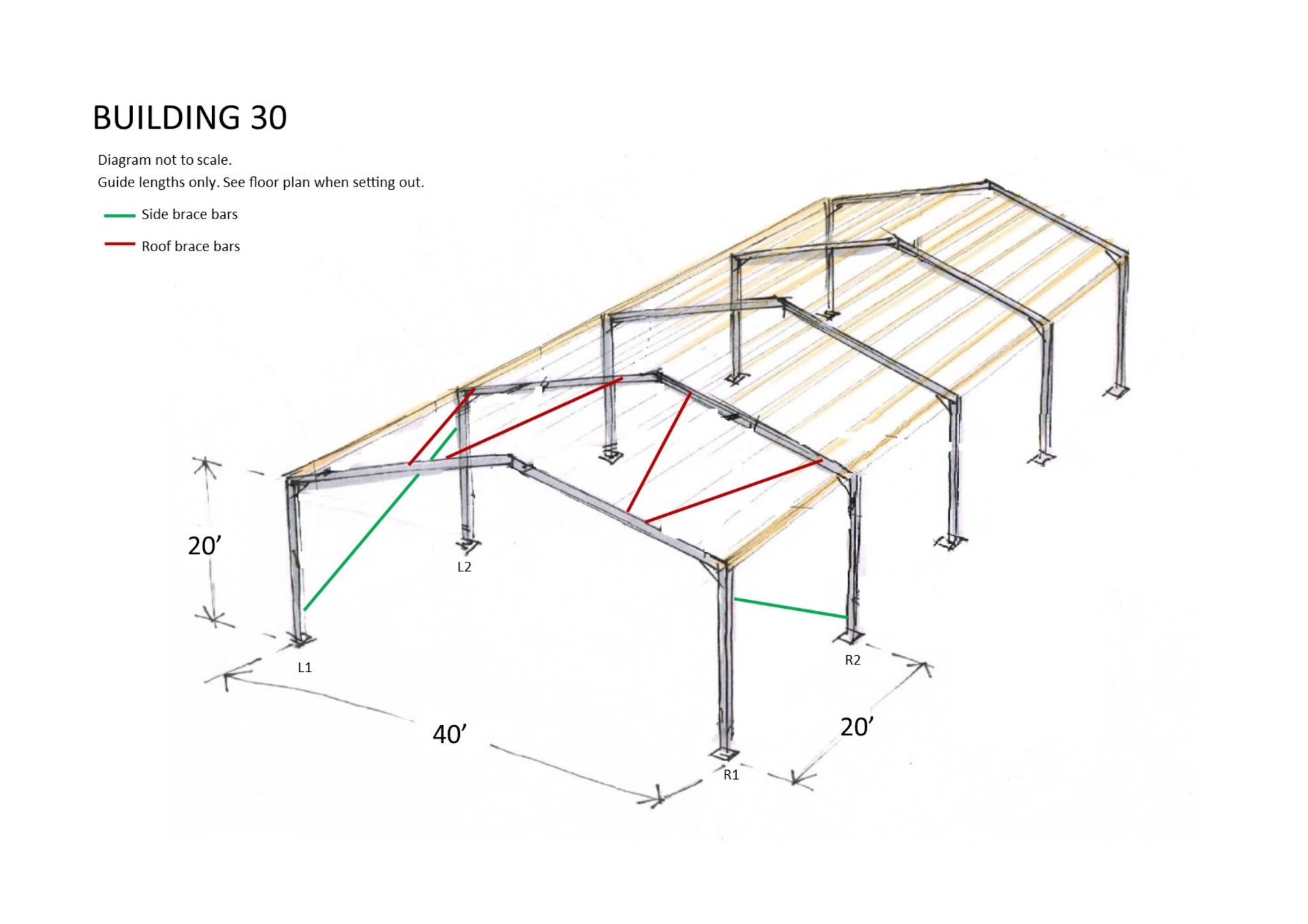 Steel framed building 80ft long x 40 ft wide x 13ft 6 inches @ eaves 12 .5 deg roof pitch - Image 7 of 8