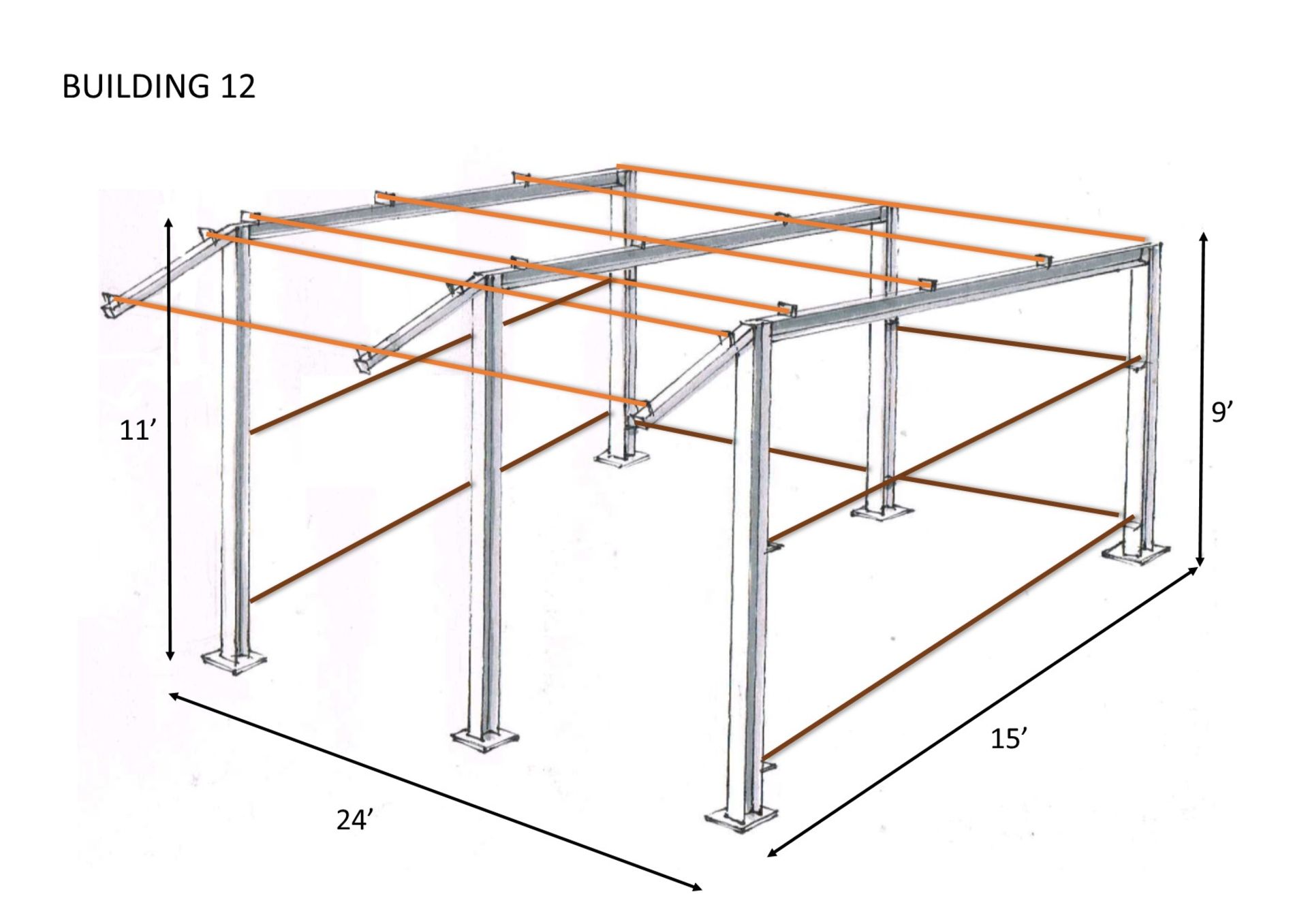 Steel framed stable/mono slope 24ftlong x 15ft wide x 9ft @front x11ft @ back x 3 ft canopy (d1524) - Image 4 of 7