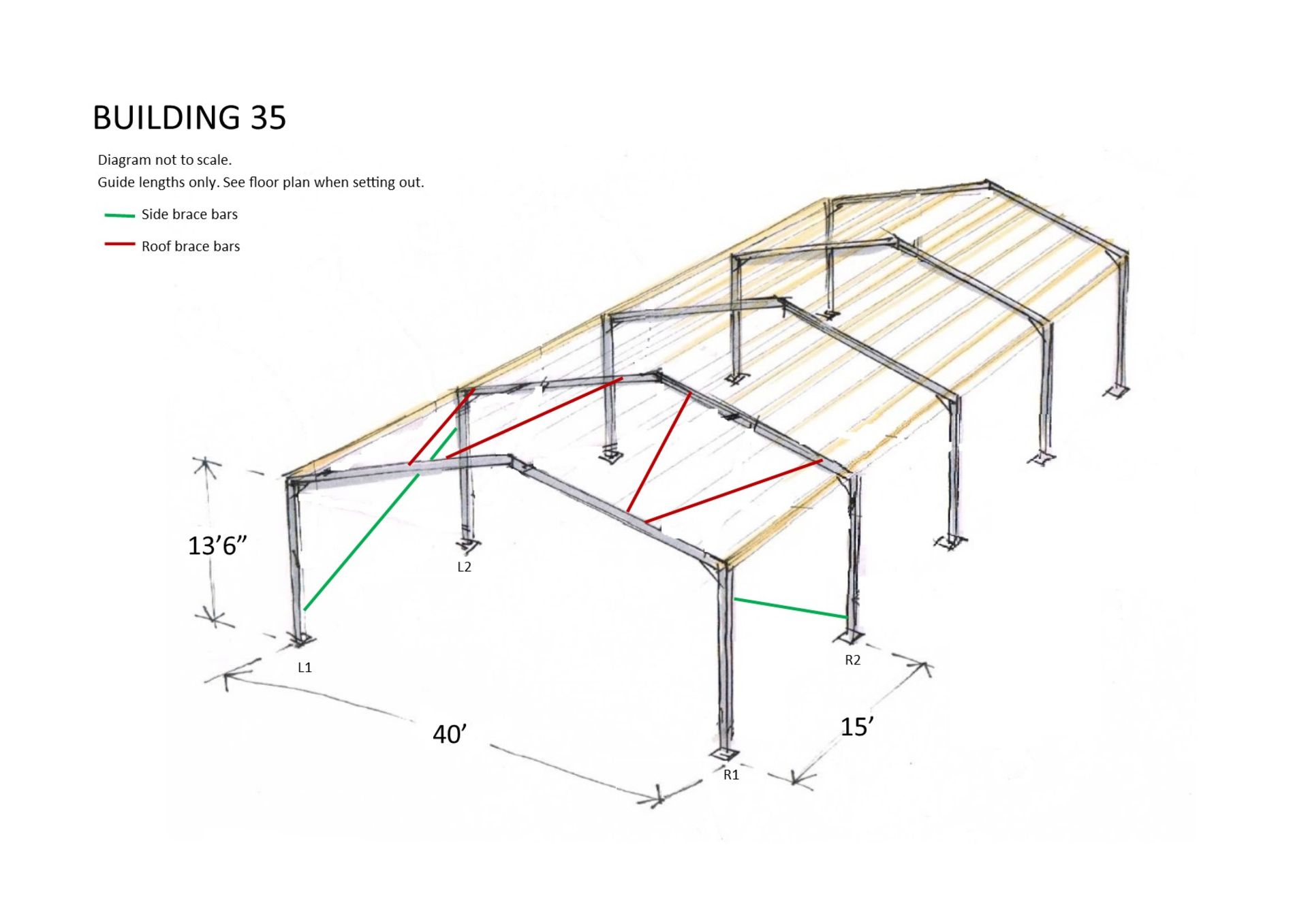 Steel framed building 60ft long x 40 ft wide x 13.5 ft @ eaves 12 .5 deg roof pitch - Image 11 of 12