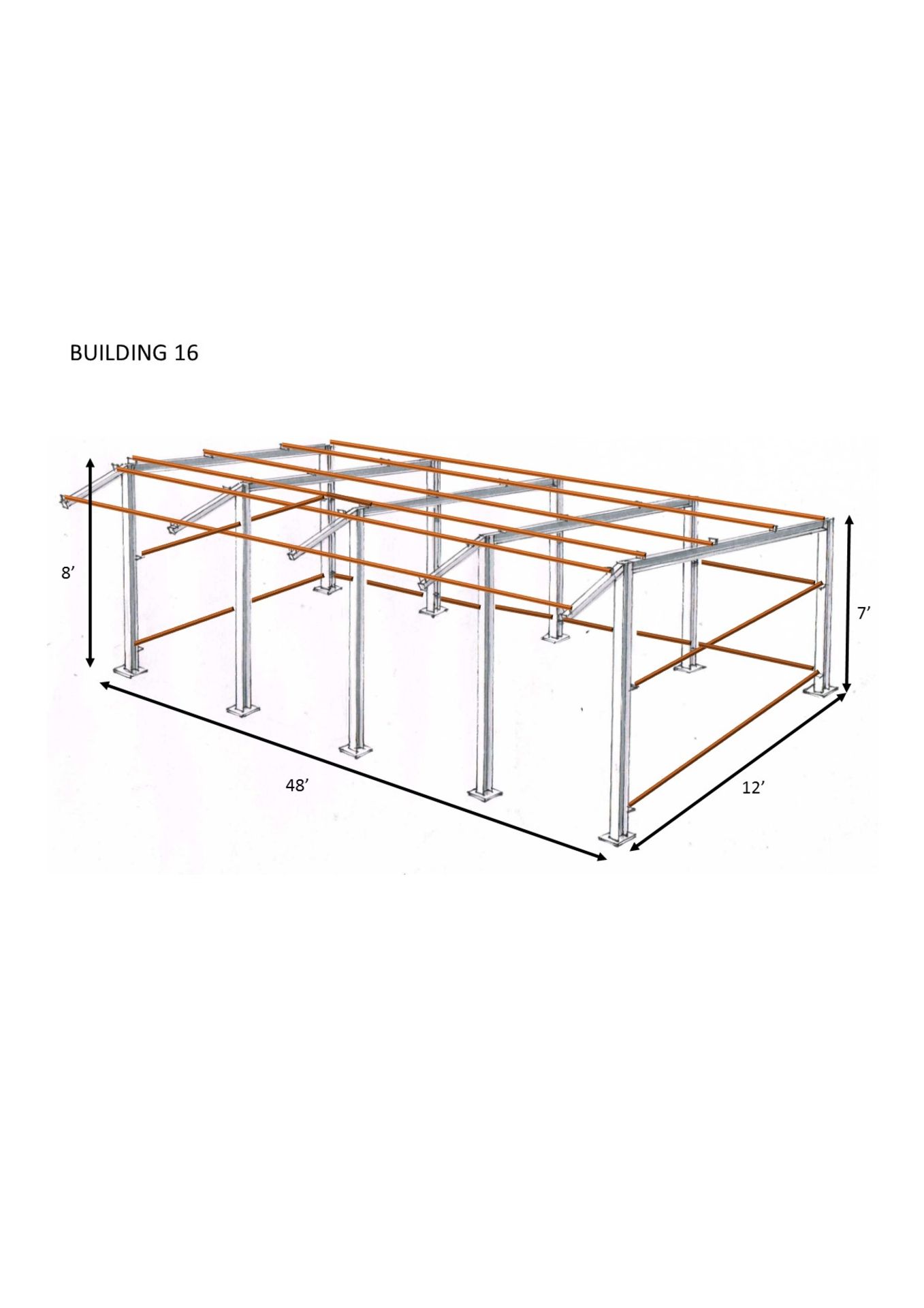 Steel framed stable/mono slope 48ftlong x 12ft wide x 8ft @front x7ft @ back x 3 ft canopy(g1248) - Image 6 of 9