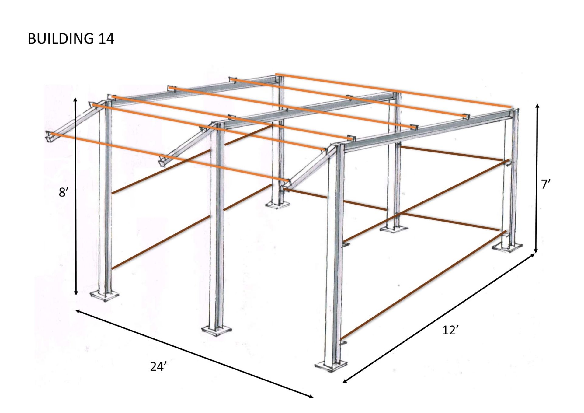 Steel framed stable/mono slope 24ftlong x 12ft wide x 8ft @front x7ft @ back x 3 ft canopy (e1224) - Image 9 of 12
