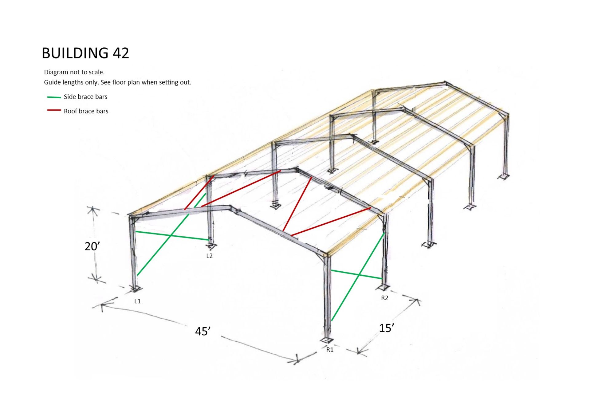 Steel framed building 60ft long x 45 ft wide x 20 ft @ eaves 12 .5 deg roof pitch - Image 7 of 8