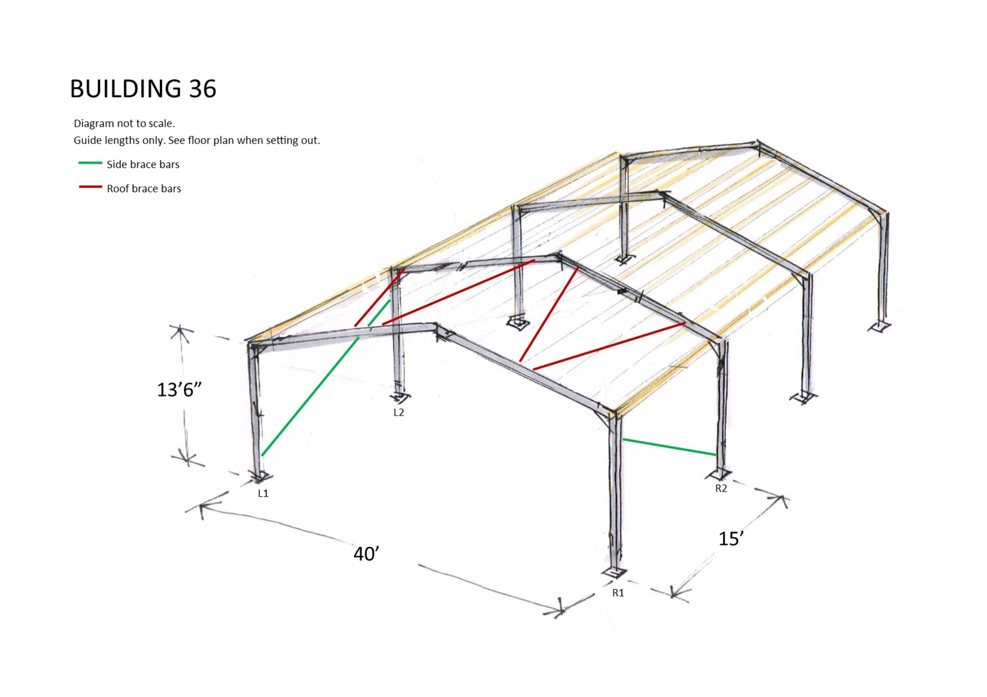 Steel framed building 45ft long x 40 ft wide x 13.5 ft @ eaves 12 .5 deg roof pitch - Image 12 of 13
