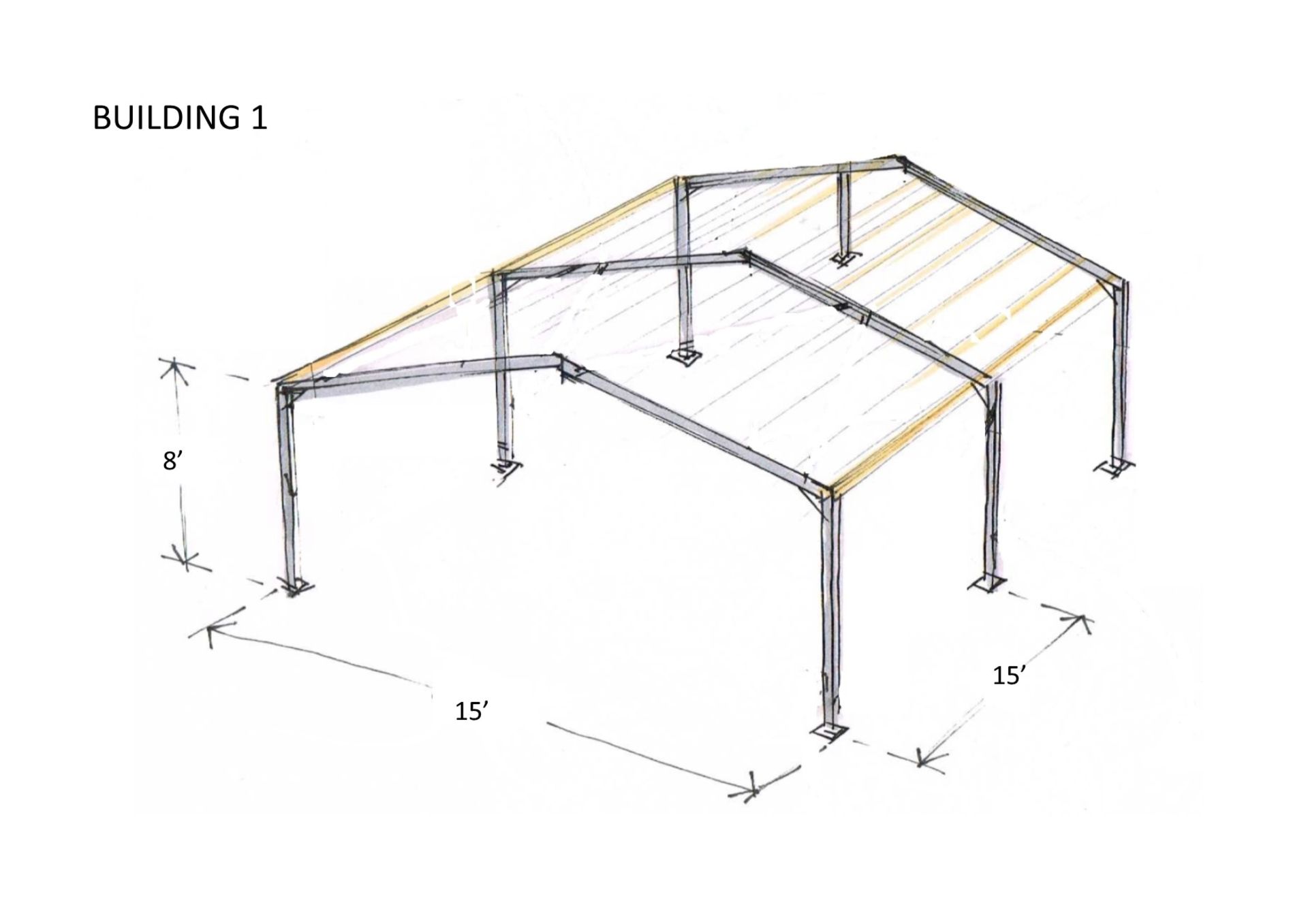 Steel framed building 30ft long x 15ft wide x 8 ft @eaves - Image 5 of 7