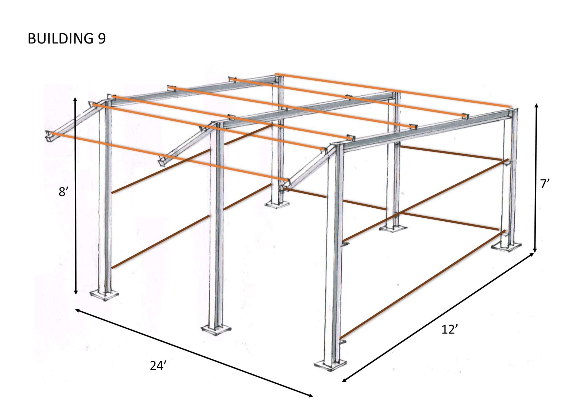 Steel framed stable/mono slope 24ftlong x 12ft wide x 8ft @front x7ft @ back x 3 ft canopy  (a1224) - Image 5 of 8