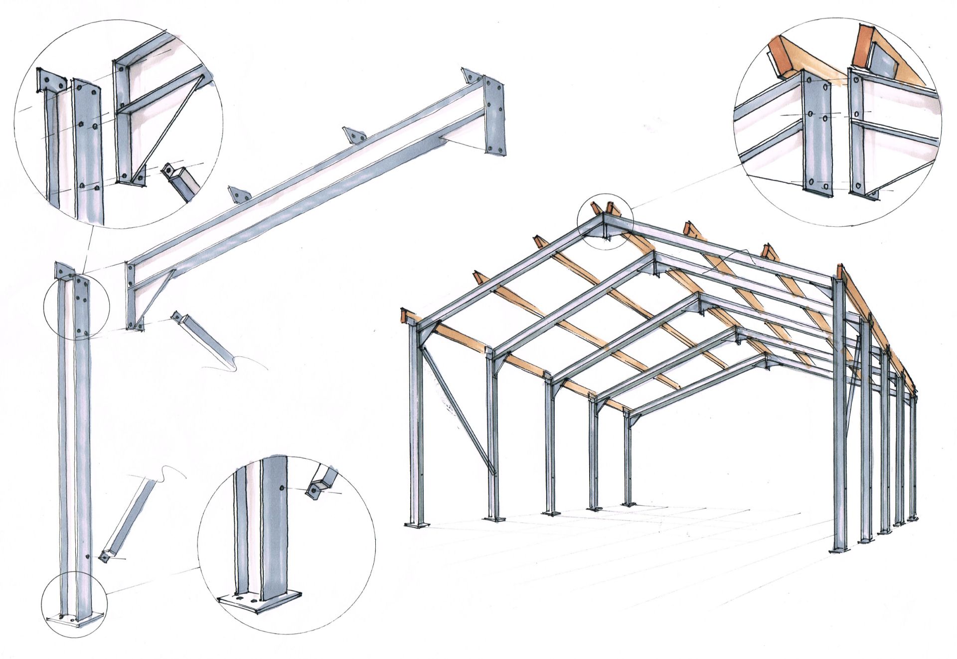 Steel framed building 45ft long x 30 ft wide x 10 ft @ eaves 12 .5 deg roof pitch - Image 6 of 9