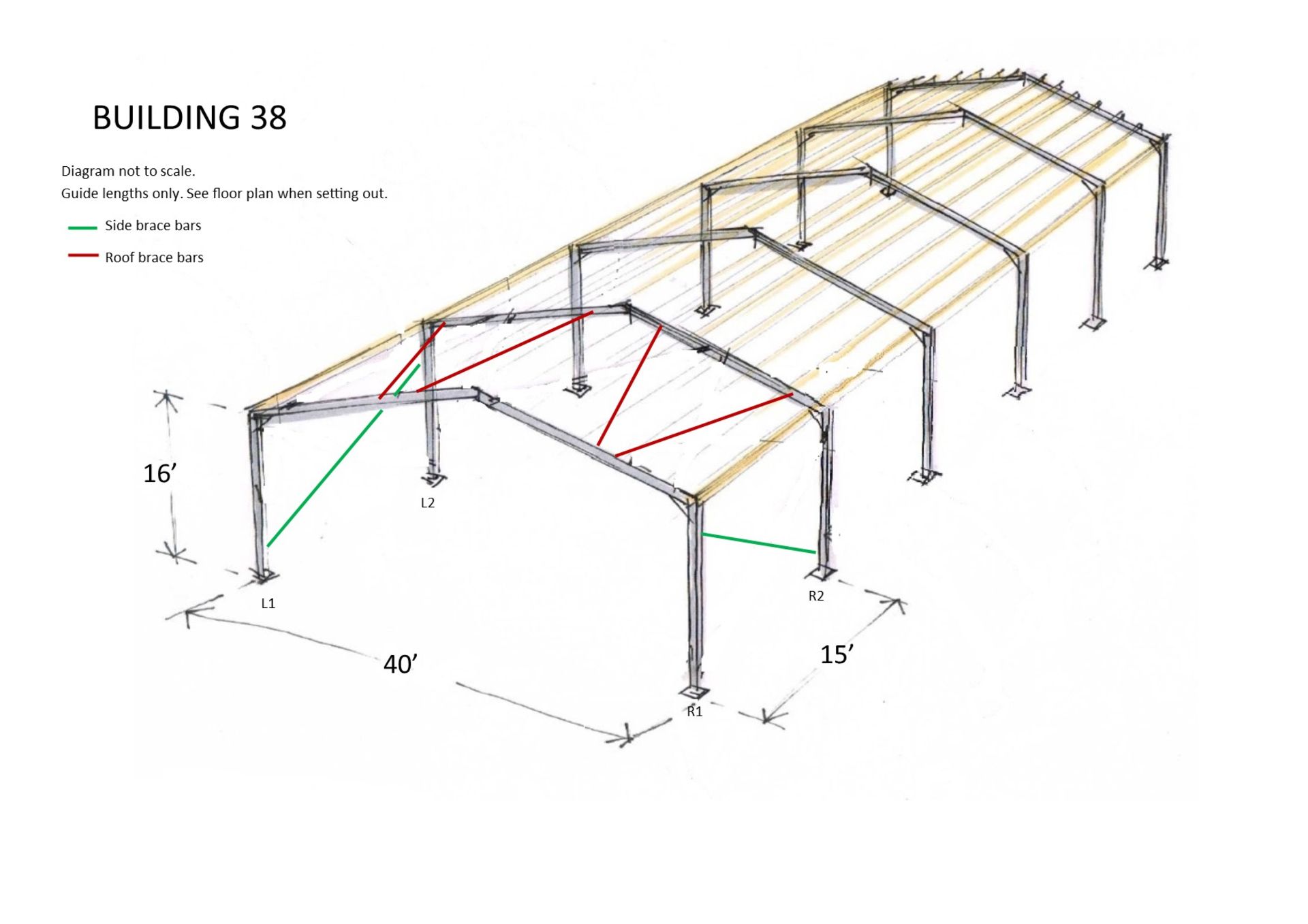 Steel framed building 75ft long x 40 ft wide x 16 ft @ eaves 12 .5 deg roof pitch - Image 12 of 13