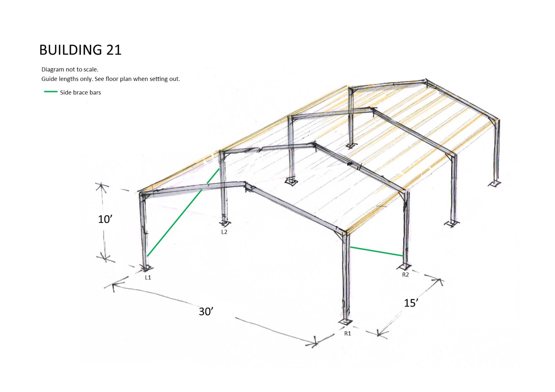 Steel framed building 45ft long x 30 ft wide x 10 ft @ eaves 12 .5 deg roof pitch - Image 8 of 9