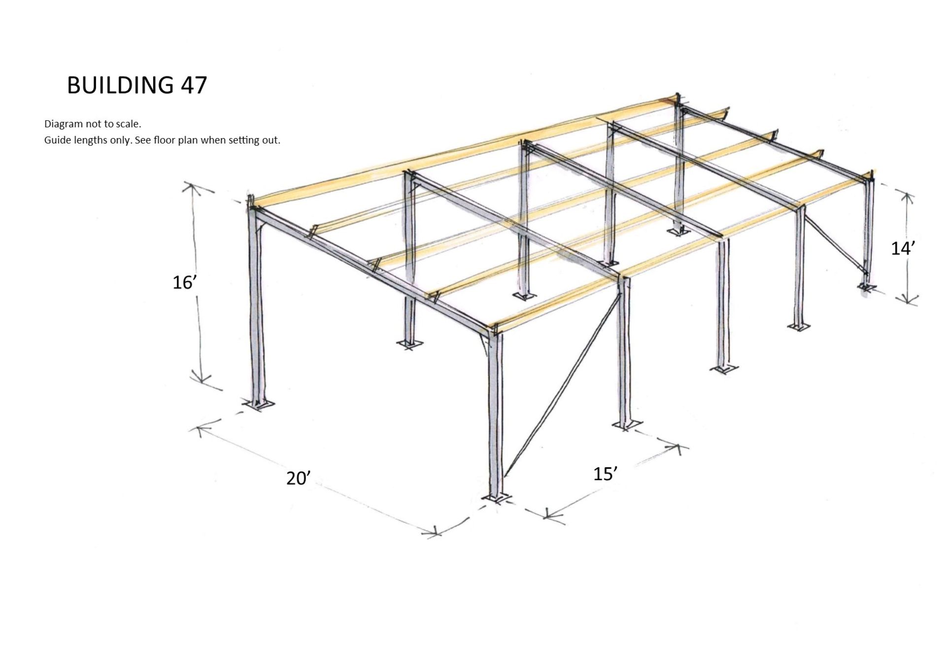 Steel framed building mono slope 60ft long x 20ft wide x 16ft @ front x 14ft @back 6 deg roof pitch - Image 8 of 9