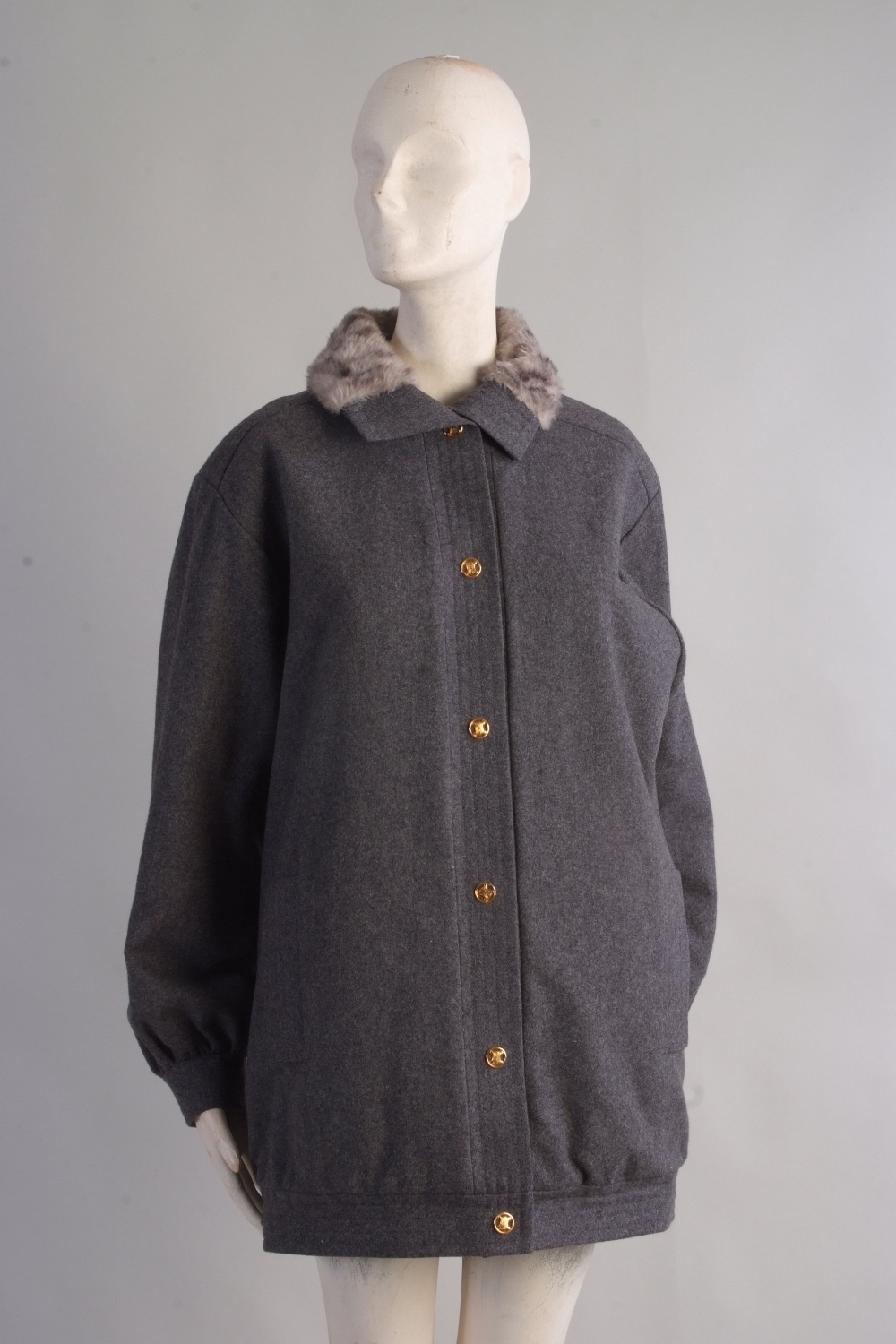 A 'Celine' Paris Grey wool coat with feu