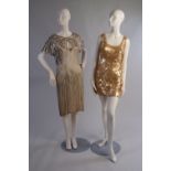 Two 1970's Designer Beaded Party Dresses