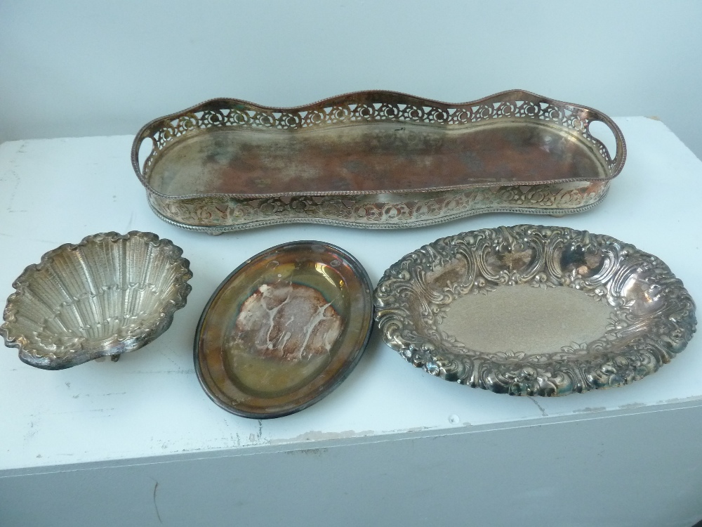 A Victorian silver plated drinks tray wi