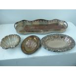 A Victorian silver plated drinks tray wi