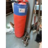 A B.K. Sports punch bag, with gloves, to