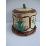 Majolica cheese dish and cover decorated