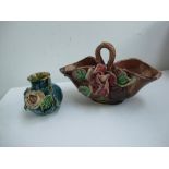 Two colourful glazed poesy vases with ap