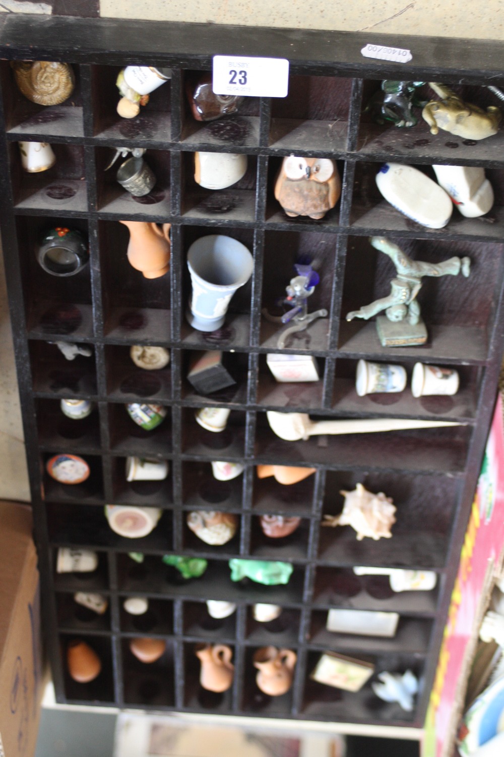 A quantity of ceramics to include a large wooden display case with a collection of thimbles and - Image 2 of 2