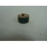 A 19th century Turkish gold and turquoise Harem four band ring, size R/S