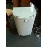 A painted wicker domed laundry basket, w