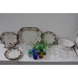 A mixed box to include a Ridgway 'Louvre' porcelain part dinner service and a quantity of cut and