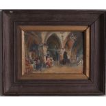 Early 20th Century oil on panel titled 'Crusaders mosque, Jerusalem being used as a cafe',