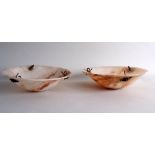 A pair of Italian white and brown veined alabaster light shades, circa 1920, of circular bowl form,