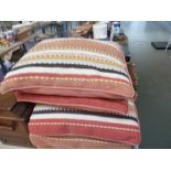 A set of six OKA embroidered wool and cotton mix cushions or striped design with removable covers,