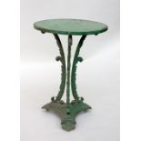 A 19th century cast iron conservatory table, the circular top on triform acanthus base,