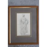 European School, 19th century, Study of a laundry woman from the back, pencil on paper, framed,