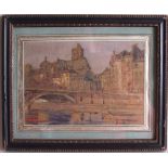 Attributed to Louis Maurice Berthe 'Quai de la Seine' pencil and watercolour on paper,