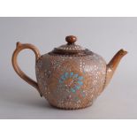 Royal Doulton teapot probably by E Hibberd, of bulbous form,