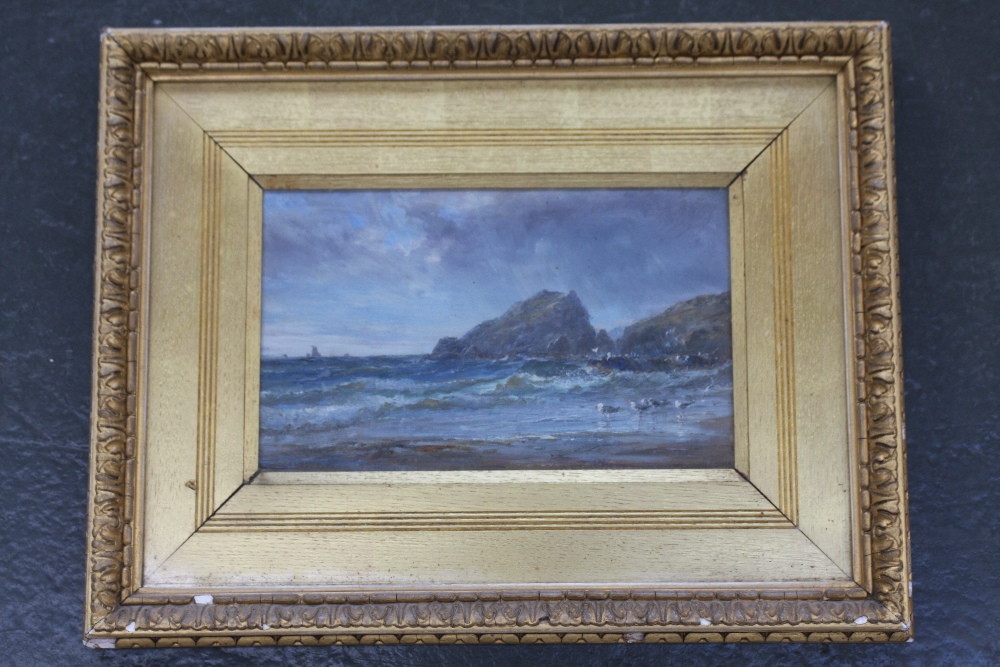 English School, Rocky Coastline, oil on board, framed, mounted and glazed, - Image 2 of 2
