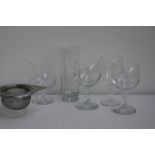 A quantity of glassware to include wine glasses, plates, tea strainer,