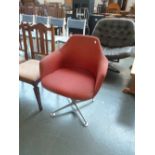 A 20th century design swivel office chair, four splayed feet,