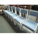 A set of six vintage painted pine dining chairs,