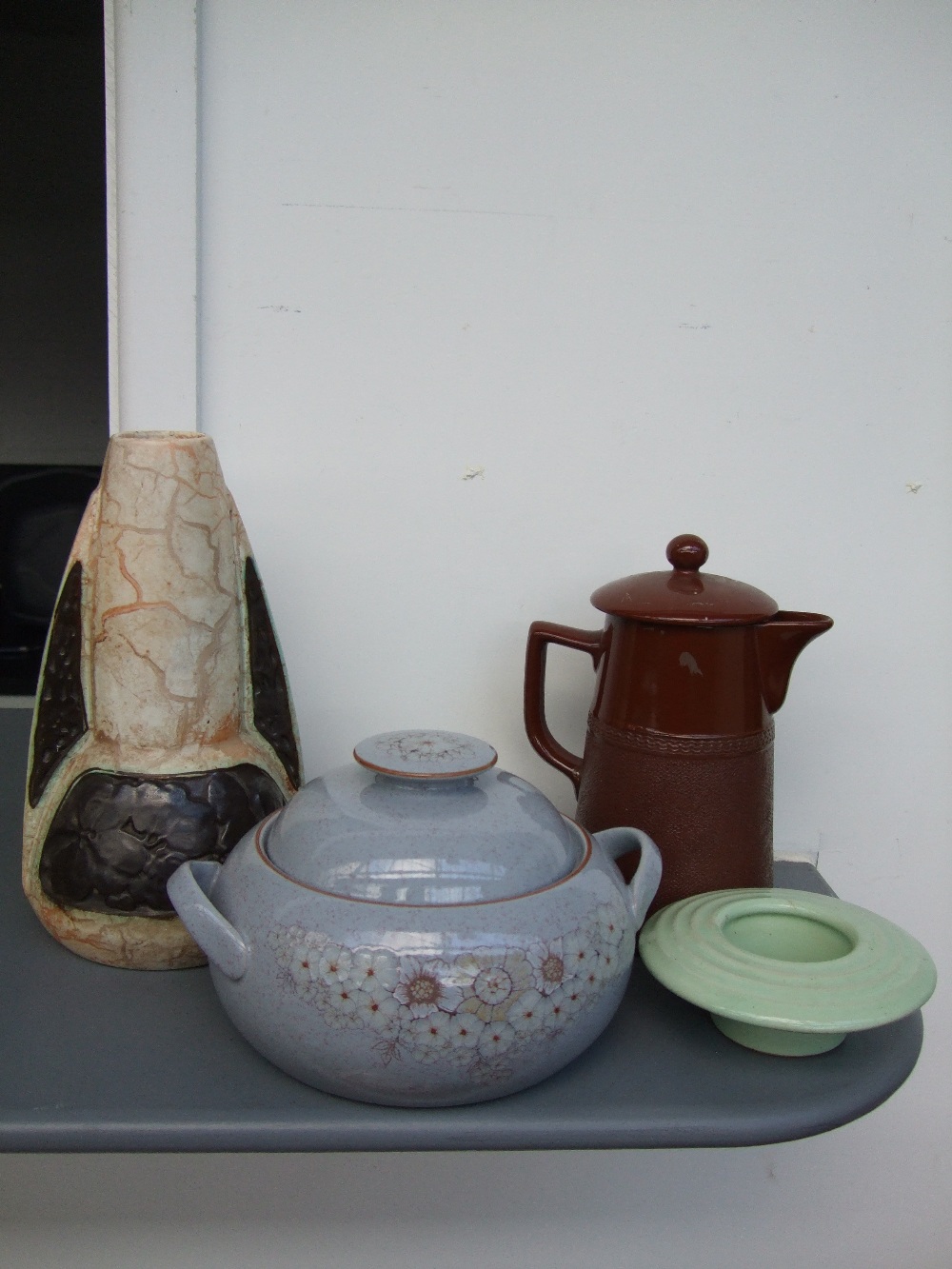 A quantity of ceramics to include a brown glaze Lovatts Langleyware coffee pot and lid,