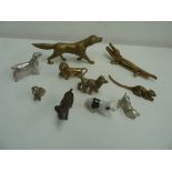 A selection of brass, metal and porcelain animals, dogs, crocodile,